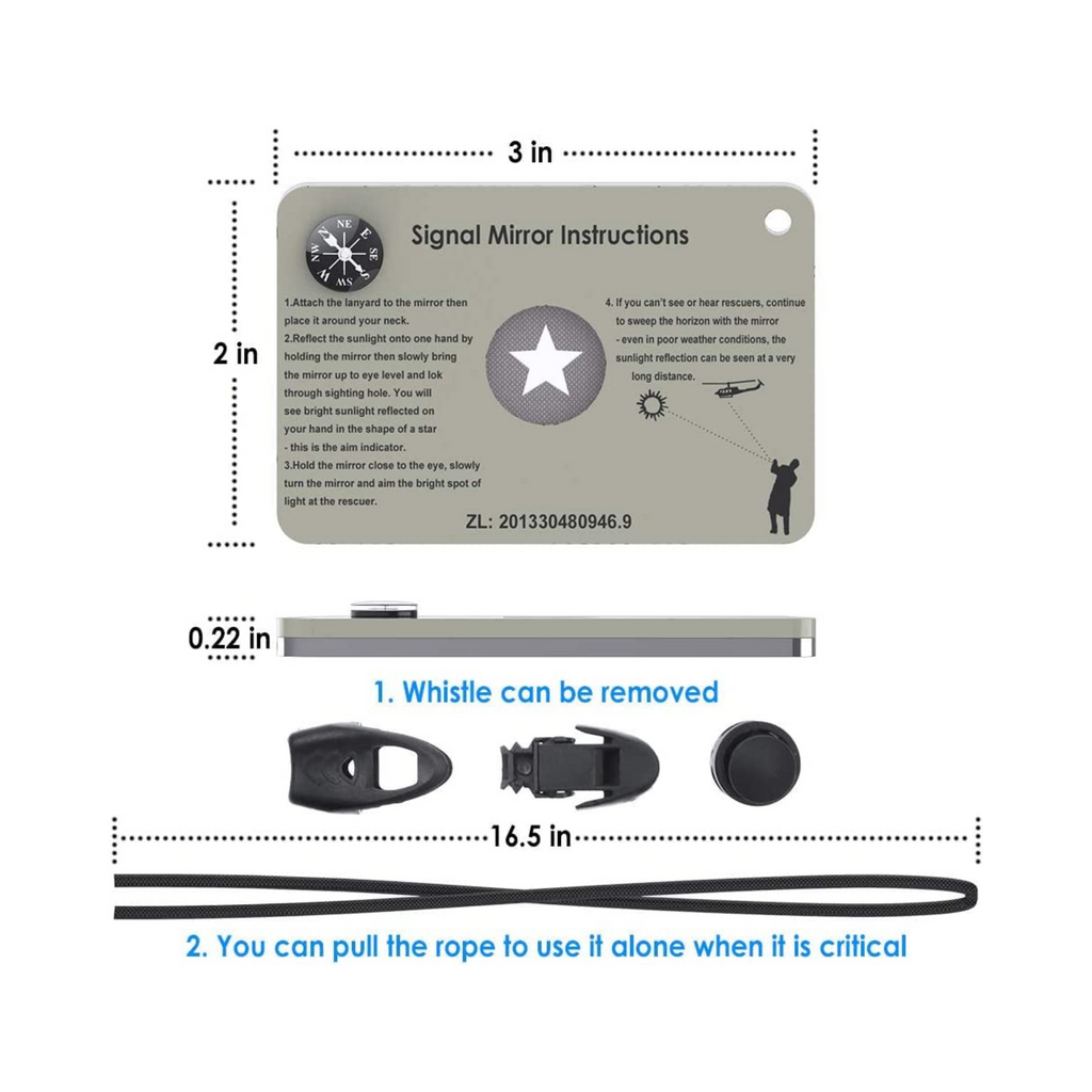 Emergency Signaling Survival Mirror with Compass & Whistle