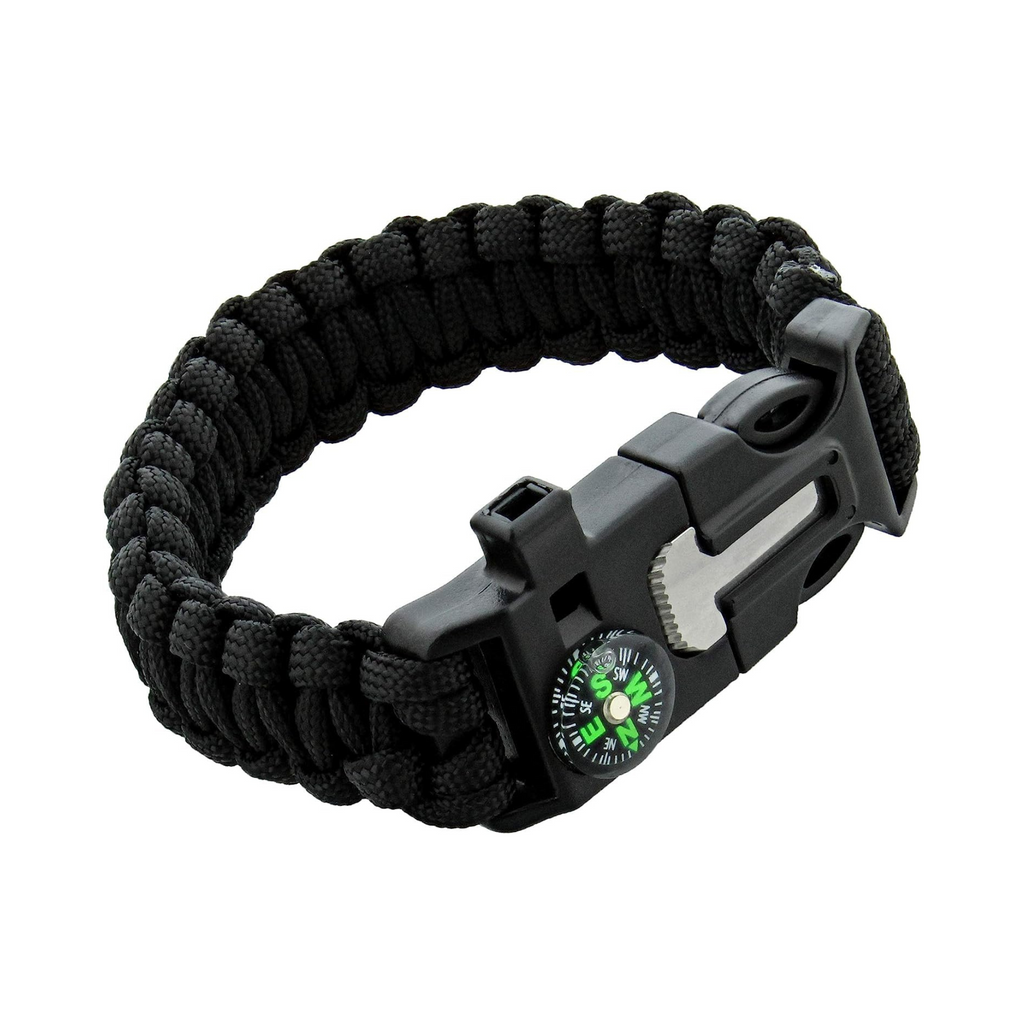 Military Grade Paracord Bracelet 4 in 1 Survival Use (Black)