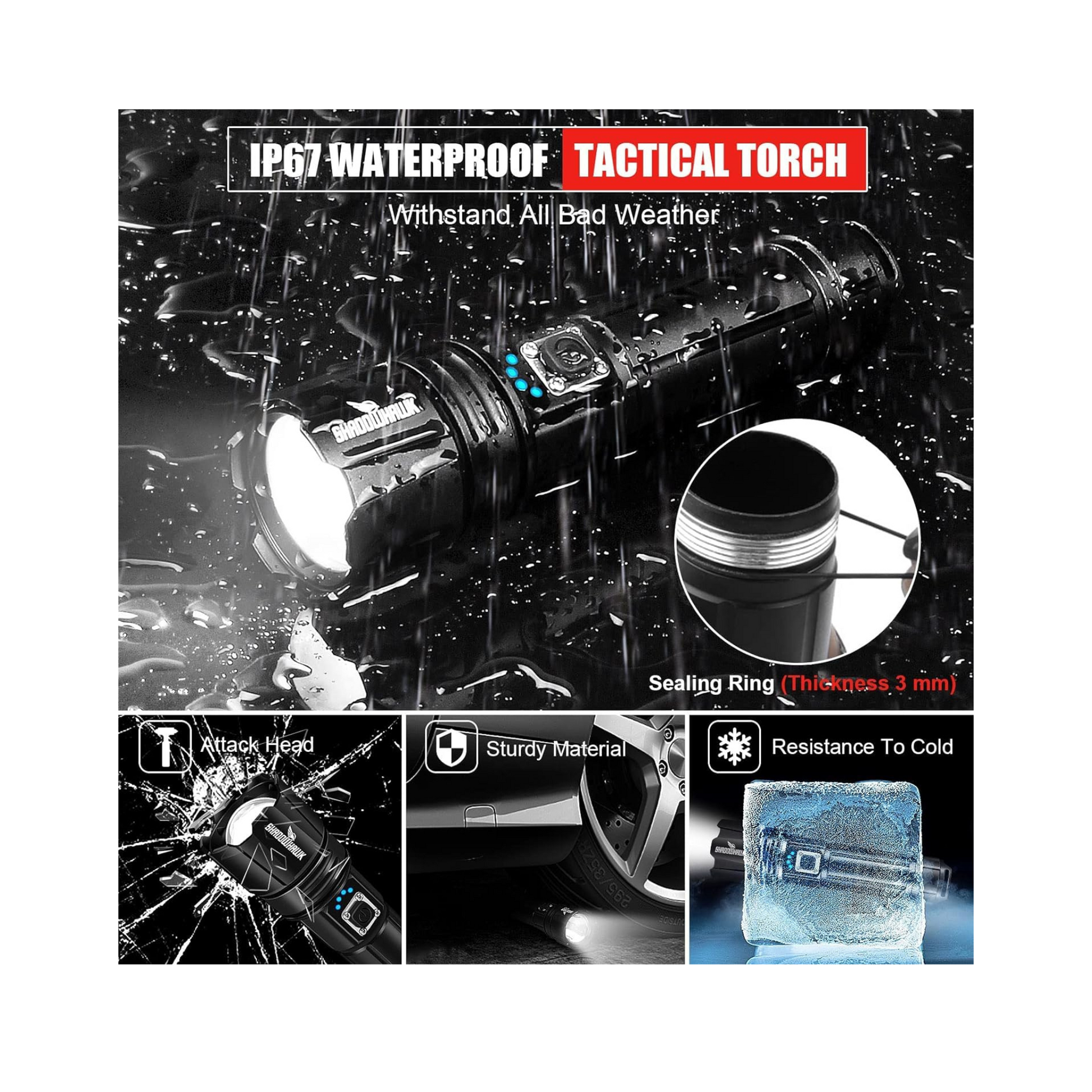 Shadowhawk Flash Light LED Torch 20K Lumens Waterproof