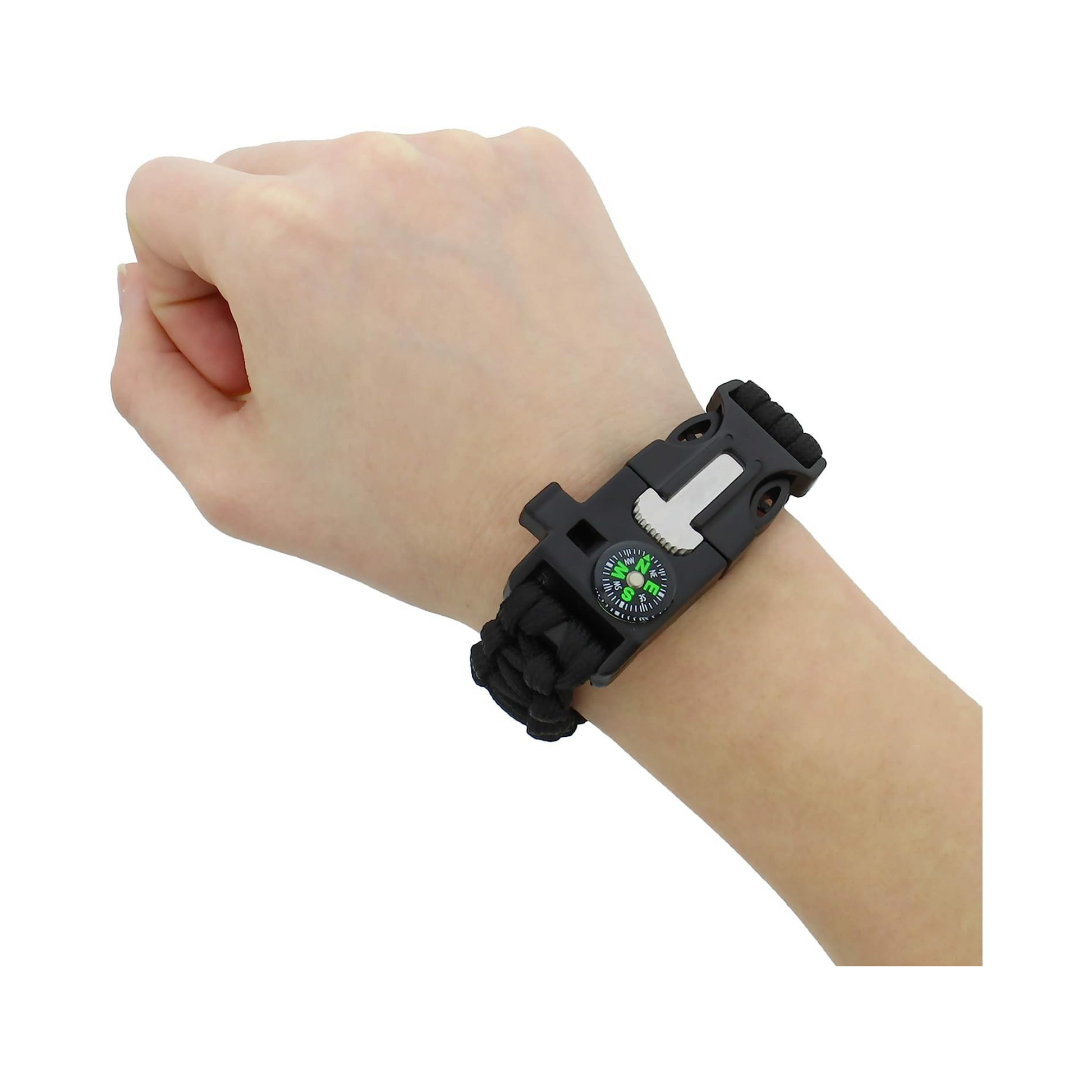 Military Grade Paracord Bracelet 4 in 1 Survival Use (Black)