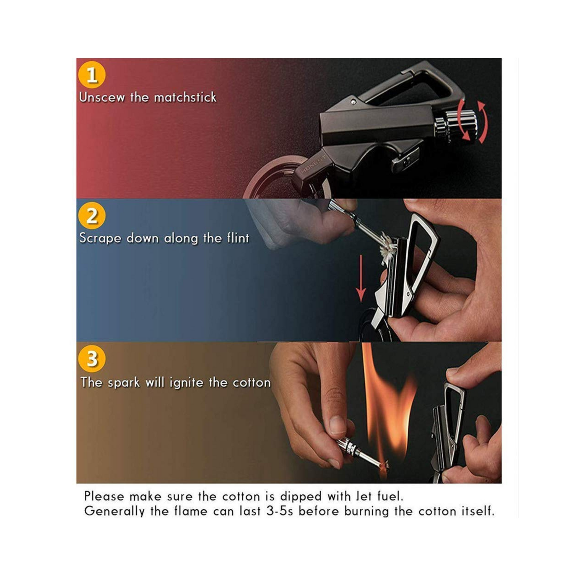 Alkey Flint Lighter Fire Starter Keychain 3 in 1