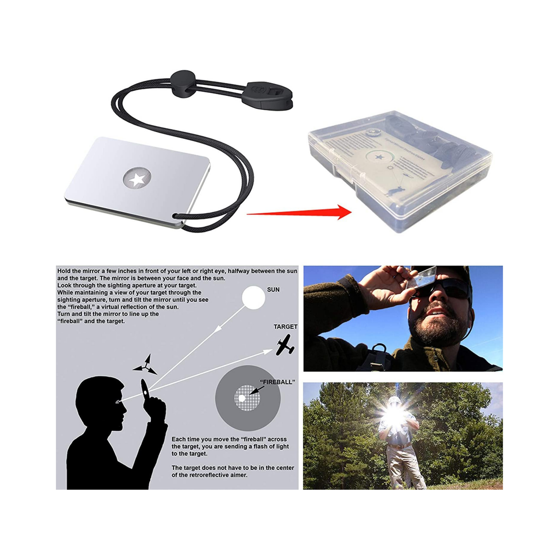 Emergency Signaling Survival Mirror with Compass & Whistle