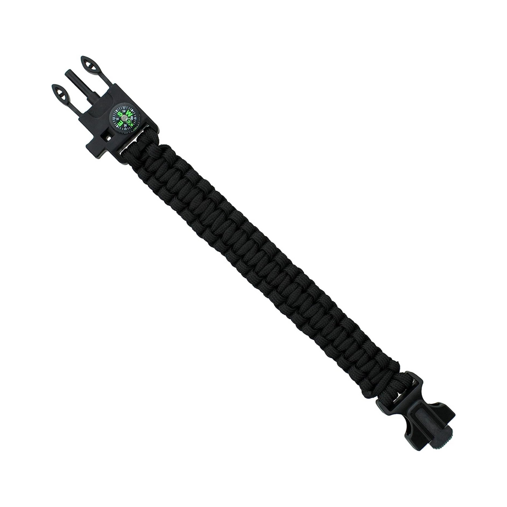 Military Grade Paracord Bracelet 4 in 1 Survival Use (Black)