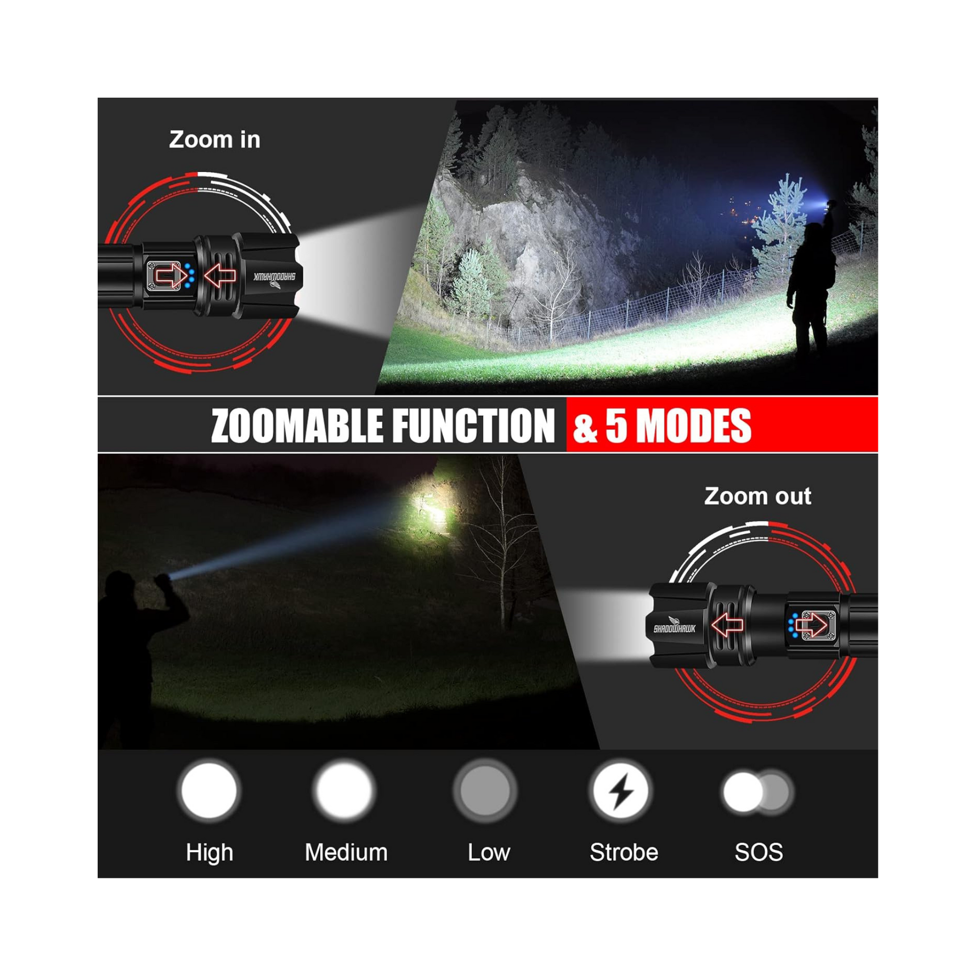 Shadowhawk Flash Light LED Torch 20K Lumens Waterproof