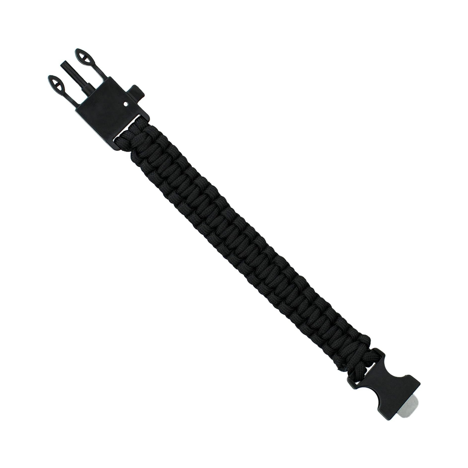 Military Grade Paracord Bracelet 4 in 1 Survival Use (Black)